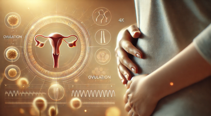 Jak rozpoznać oznaki owulacji? kobieta trzyma ręce na brzuchu, obok obraz macicy