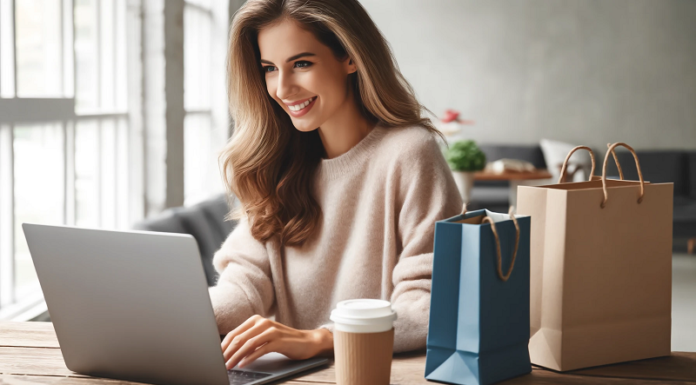 Jak Polacy kupują w sieci? zadowolona kobieta przy laptopie
