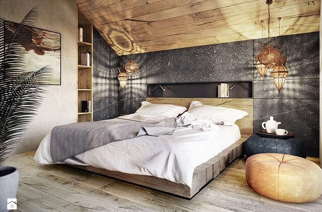 Sypialnia na poddaszu w drewnie